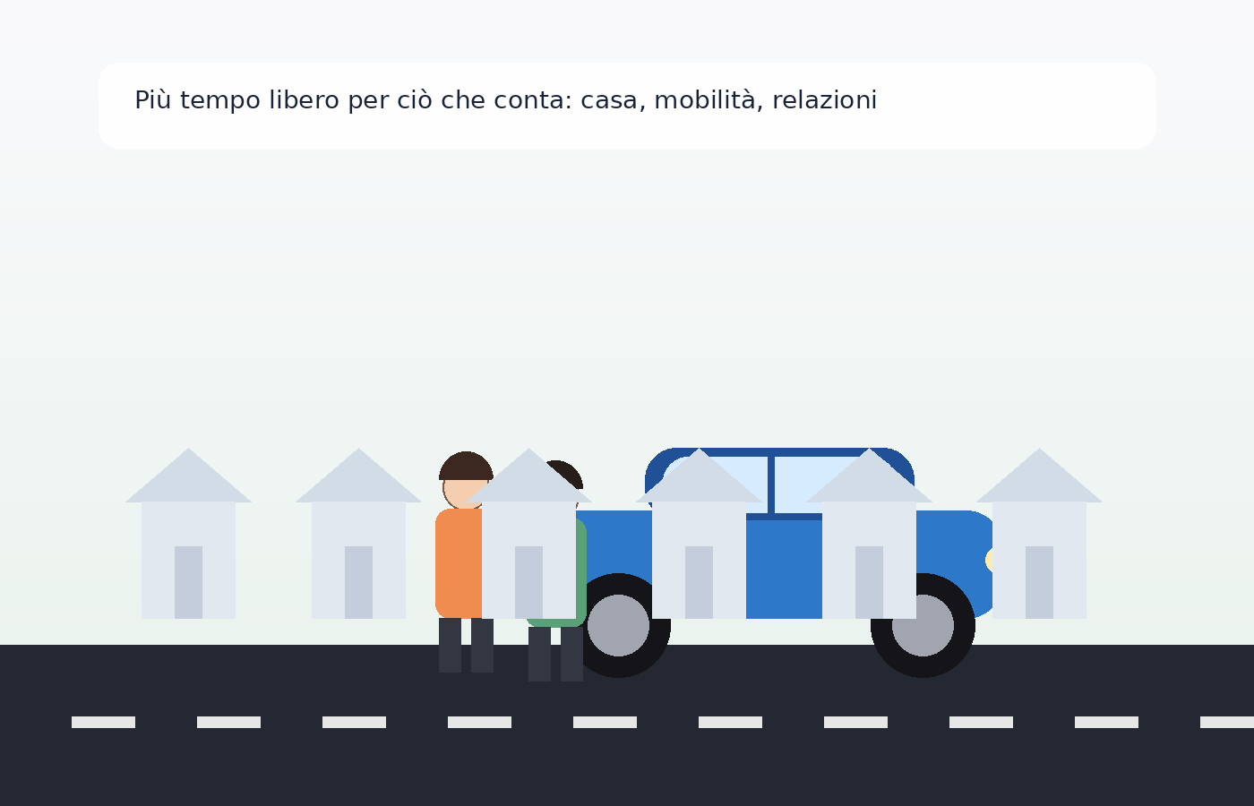 Illustrazione di una coppia con un veicolo moderno